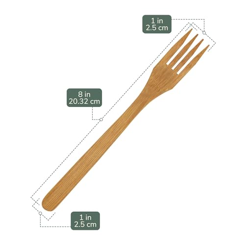 BambooMN Premium Solid Bamboo Dinner Fork 8" - All Natural Reusable Dinnerware - 10 pcs - Image 2