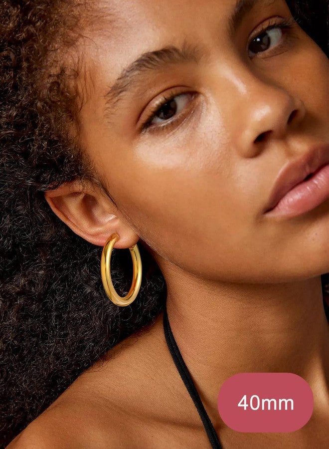 FOCALOOK Gold Earrings for Women, 40mm Chunky Hoops Earrings for Women,14K Gold Thick Hoops Non Tarnish Earrings - Image 3