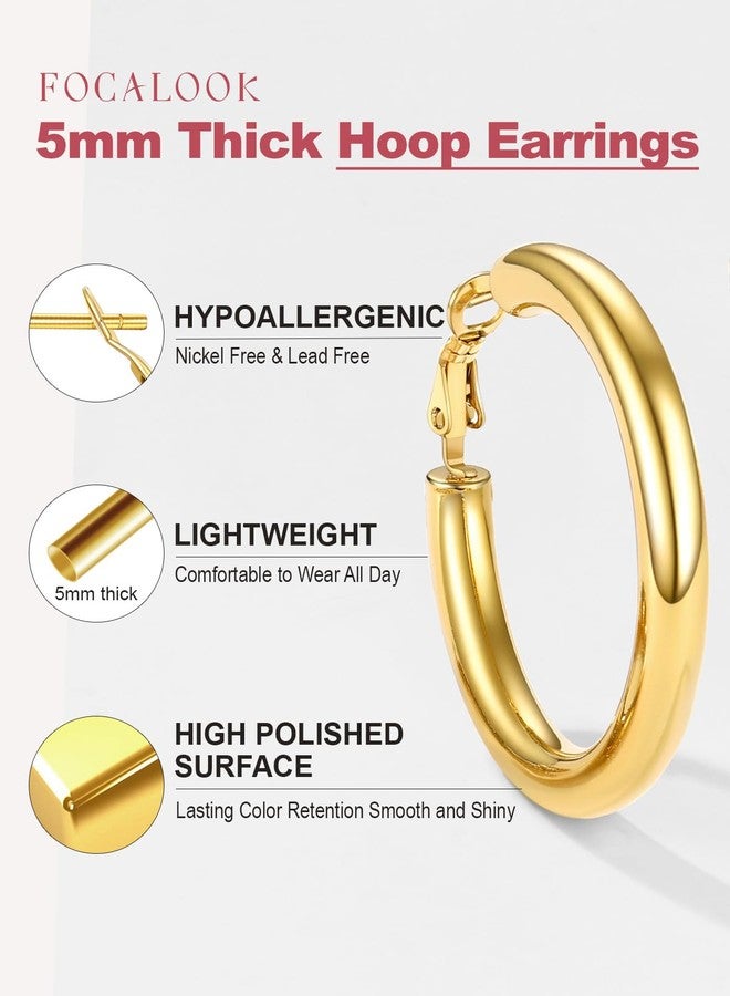 FOCALOOK Gold Earrings for Women, 40mm Chunky Hoops Earrings for Women,14K Gold Thick Hoops Non Tarnish Earrings - Image 5