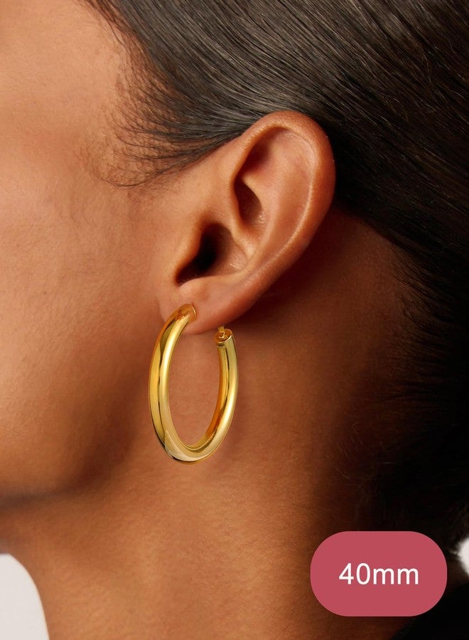 FOCALOOK Gold Earrings for Women, 40mm Chunky Hoops Earrings for Women,14K Gold Thick Hoops Non Tarnish Earrings - Image 2
