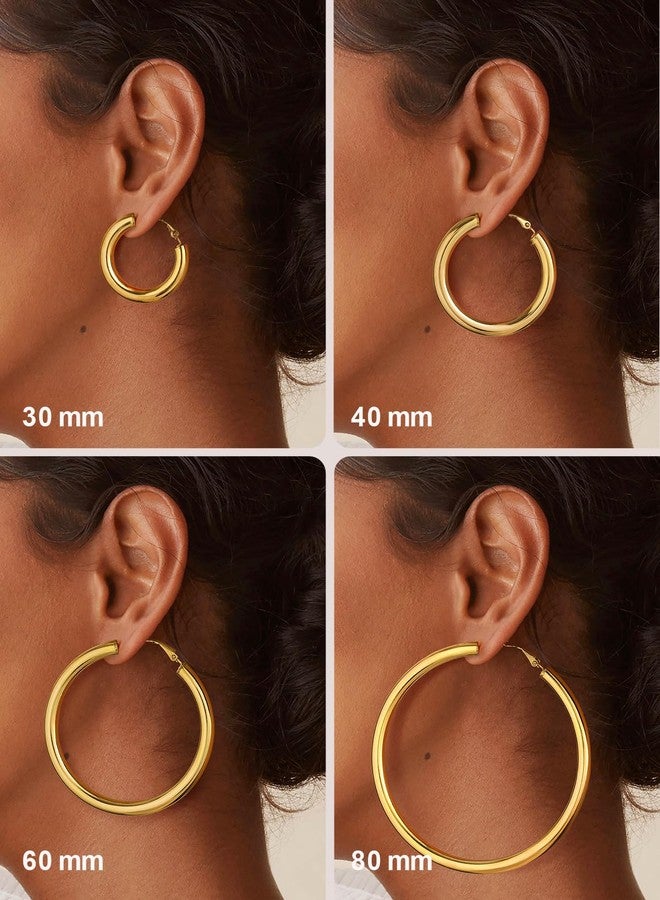 FOCALOOK Gold Earrings for Women, 40mm Chunky Hoops Earrings for Women,14K Gold Thick Hoops Non Tarnish Earrings - Image 4