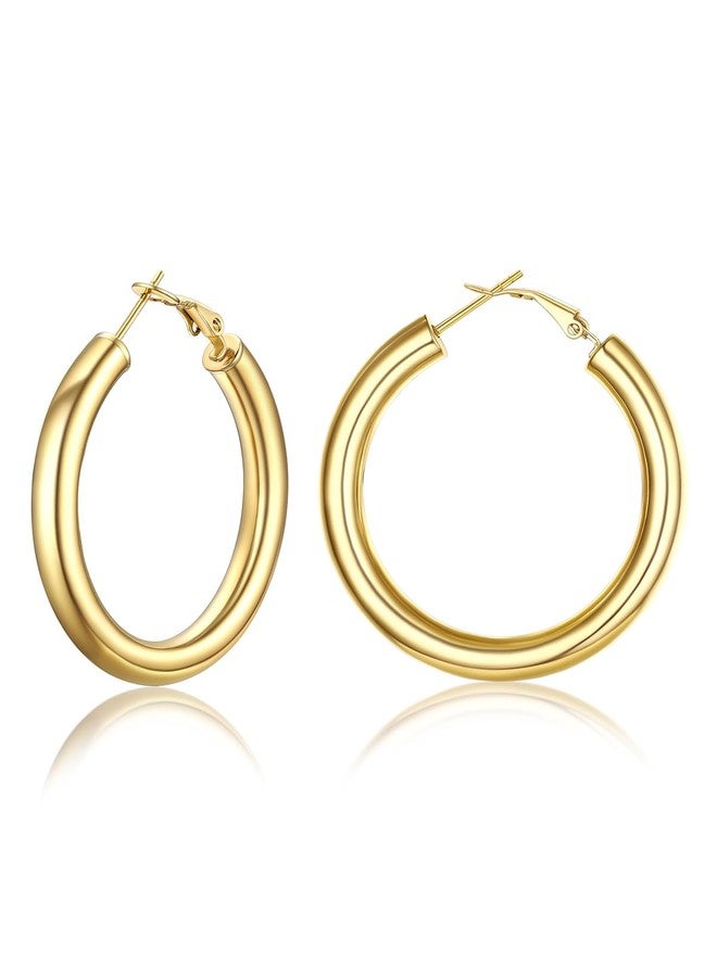 FOCALOOK Gold Earrings for Women, 40mm Chunky Hoops Earrings for Women,14K Gold Thick Hoops Non Tarnish Earrings - Image 1
