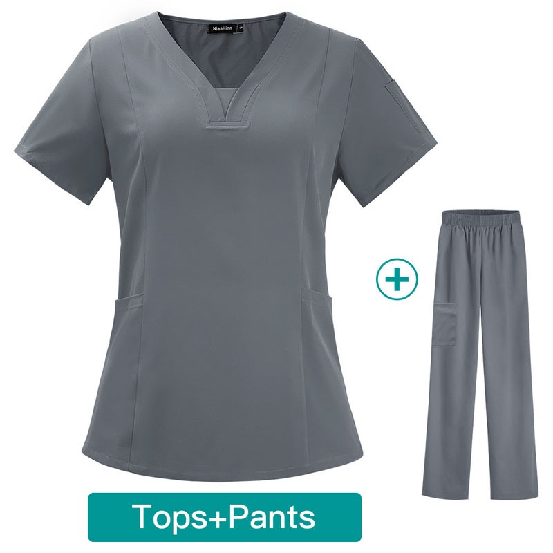 Elegant Dental Nurse Uniforms Unisex Short Sleeve 42025 Gray 42025 Gray - Image 1