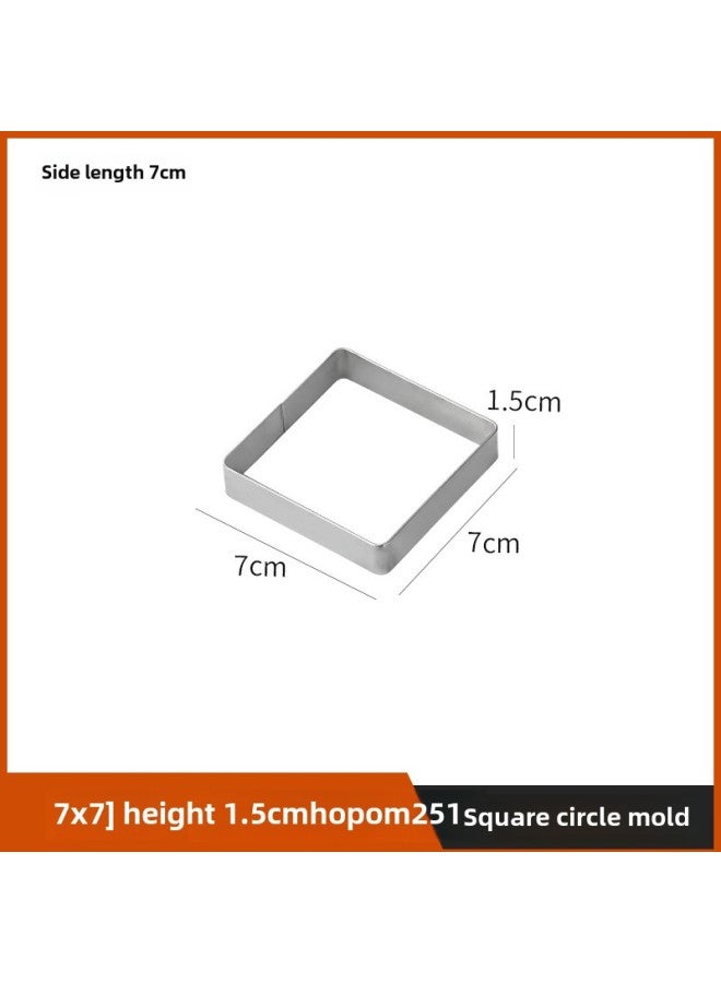 1.5cm High Square Stainless Steel Square Cake Mold Baked Bread Ring Tart Ring Tower Mold Tortilla Rice Cake Ring-Specifications:Square Circle With Side Length 7cm (height 1.5cm) - Image 1