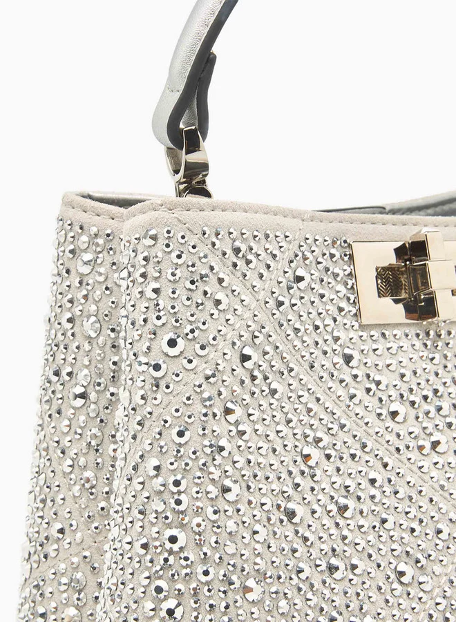 سيليست Embellished Shoulder Bag with Adjustable Strap and Twist Lock Closure