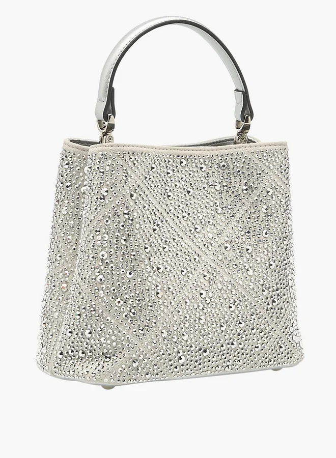 سيليست Embellished Shoulder Bag with Adjustable Strap and Twist Lock Closure