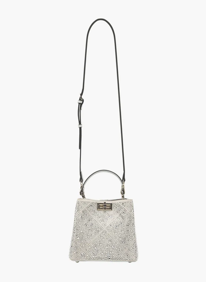 سيليست Embellished Shoulder Bag with Adjustable Strap and Twist Lock Closure