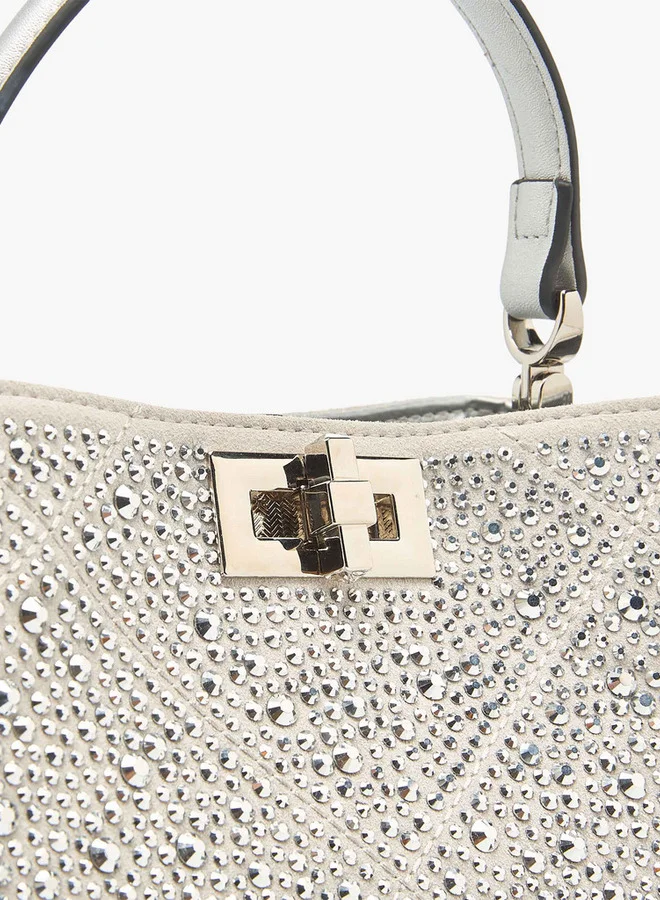 سيليست Embellished Shoulder Bag with Adjustable Strap and Twist Lock Closure