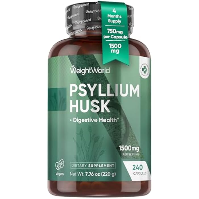 WeightWorld Psyllium Husk Capsules 1500mg (750mg per Cap) | Prebiotics & Soluble Fiber Supplement for Regularity & Digestive Health - 240 Vegan Psyllium Husk Powder Capsules, Non-GMO, Gluten-Free - Image 1