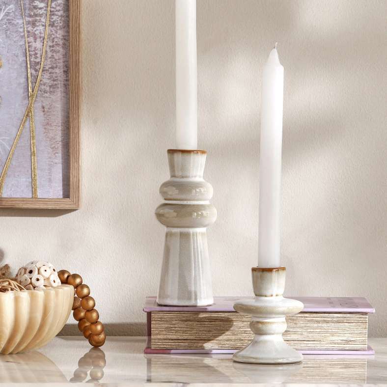 Pan Home حامل شمعة سيراميك مدبب - بيج - Image 3