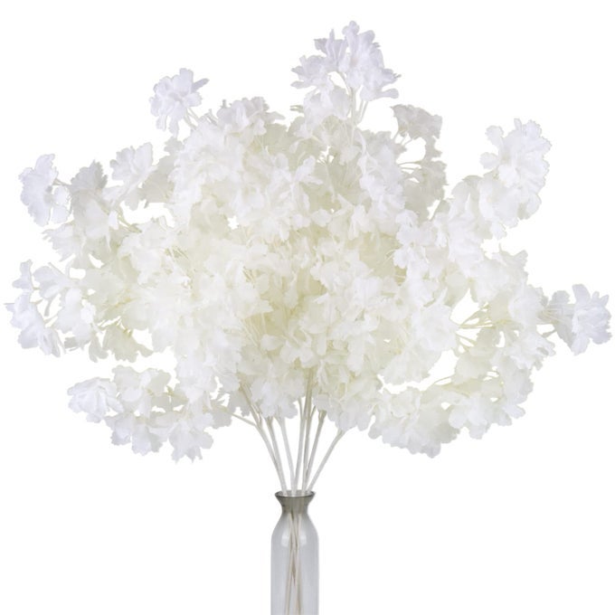 ARTIFICIAL FAUX CHERRY BLOSSOM BRANCHES DECOR 35 INCH FOR TALL FLOOR VASE USED AS WEDDING HOME DECORATION FAKE WHITE FLOWERS FOR DINNER TABLE CENTREPIECE WHITE 5PCS