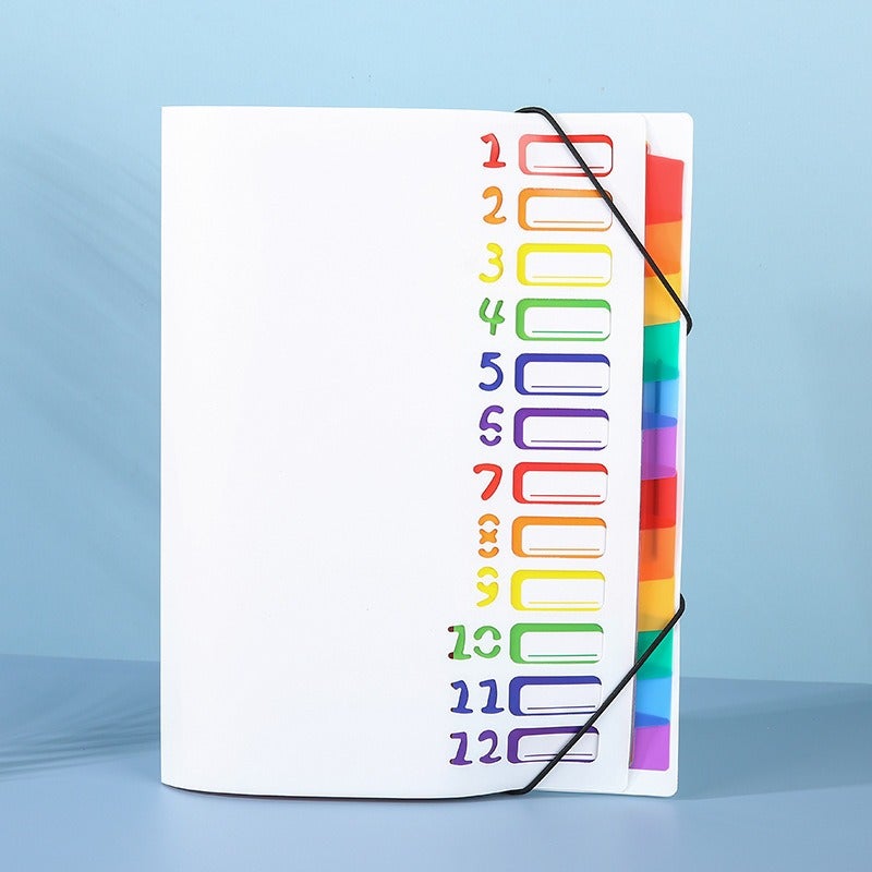 11638246826 12-Pocket Rainbow Classification Expanding File Folder for Office Document Storage with Rope Tie, 325x245mm - Image 1