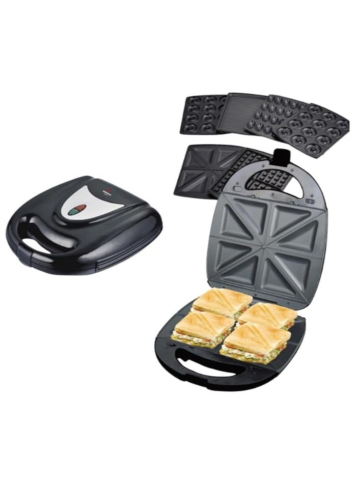 ميباشي ماكينة صنع الوجبات الخفيفة المتعددة 7 في 1 من ميباشي (4 قطع)، 1400 وات، أسود (ME-SNM617) (أسود)