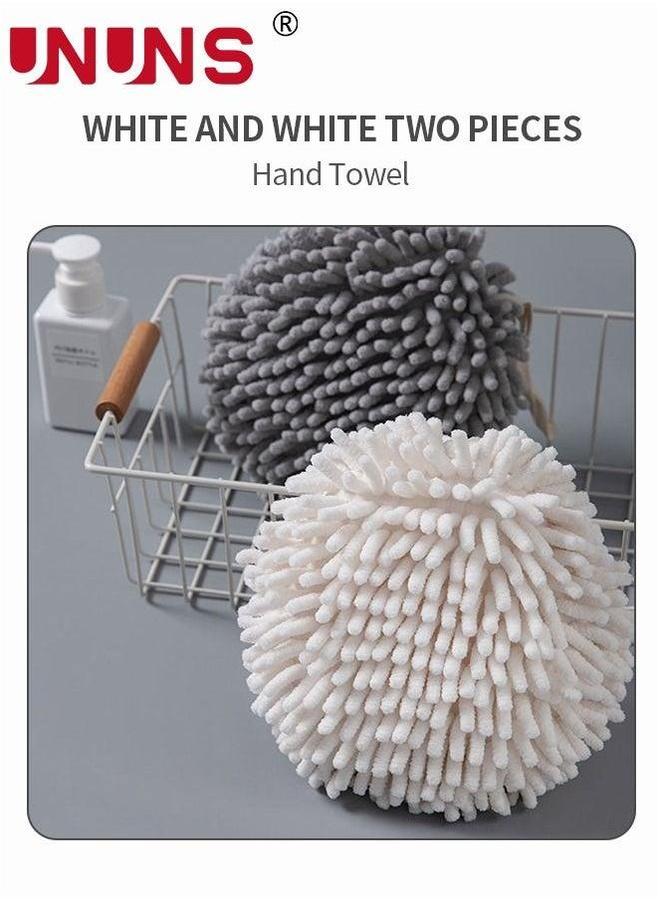 UNUNS Kitchen Hand Towels,2 Pack Chenille Towels,Quick Dry Microfiber Towels Hanging Bath Towel With Hooks(White+Gray) - Image 5