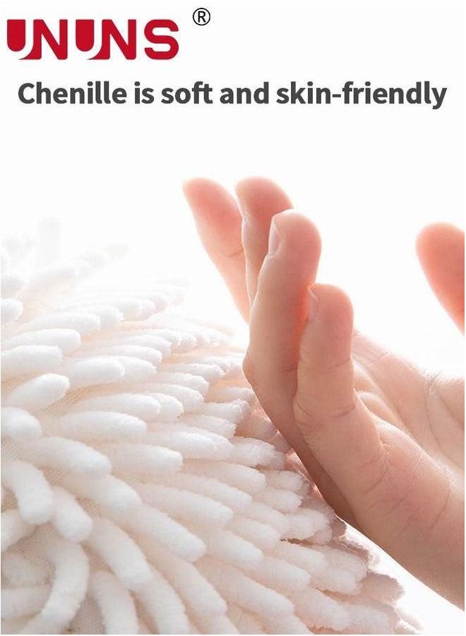 UNUNS Kitchen Hand Towels,2 Pack Chenille Towels,Quick Dry Microfiber Towels Hanging Bath Towel With Hooks(White+Gray) - Image 4