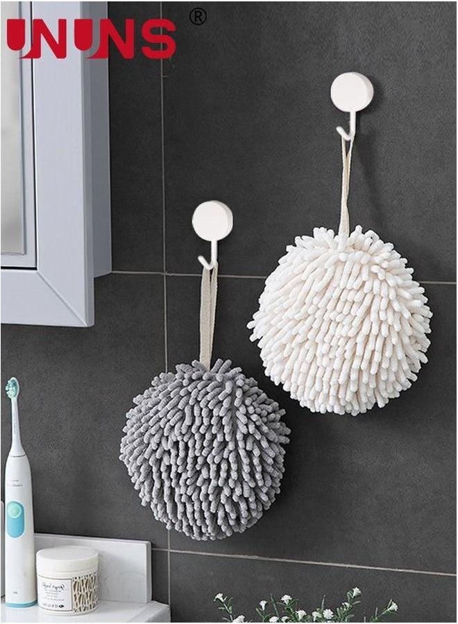 UNUNS Kitchen Hand Towels,2 Pack Chenille Towels,Quick Dry Microfiber Towels Hanging Bath Towel With Hooks(White+Gray) - Image 1