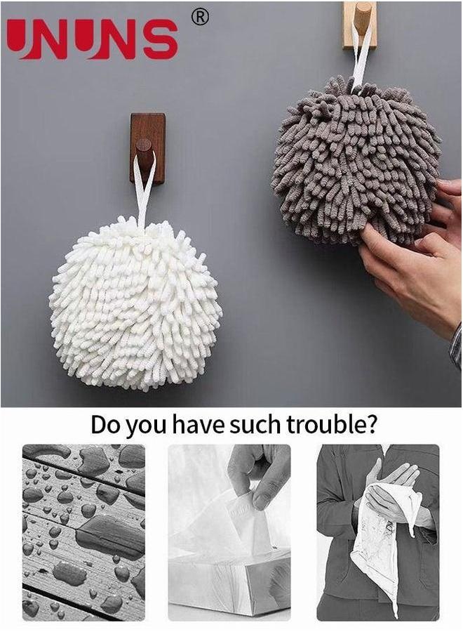 UNUNS Kitchen Hand Towels,2 Pack Chenille Towels,Quick Dry Microfiber Towels Hanging Bath Towel With Hooks(White+Gray) - Image 2