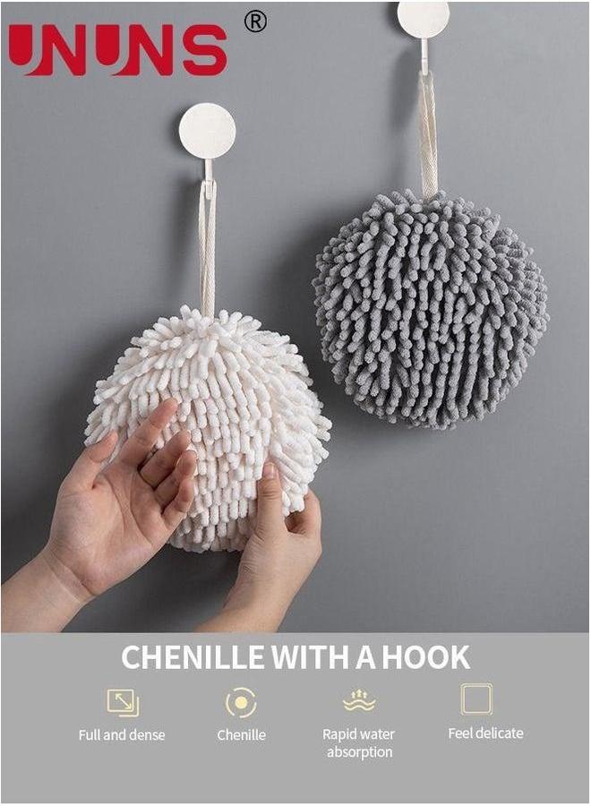UNUNS Kitchen Hand Towels,2 Pack Chenille Towels,Quick Dry Microfiber Towels Hanging Bath Towel With Hooks(White+Gray) - Image 3