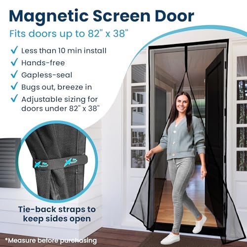 Flux Phenom Magnetic Screen Door - Bugs Out, Breeze in - 9min Install Auto-Sealing Heavy Duty Double Stitched Mesh, 52 Magnets, Hands Free Sliding & Patio Doors Net, Pet & Kid Friendly, 38 x 82 Inch - Image 2