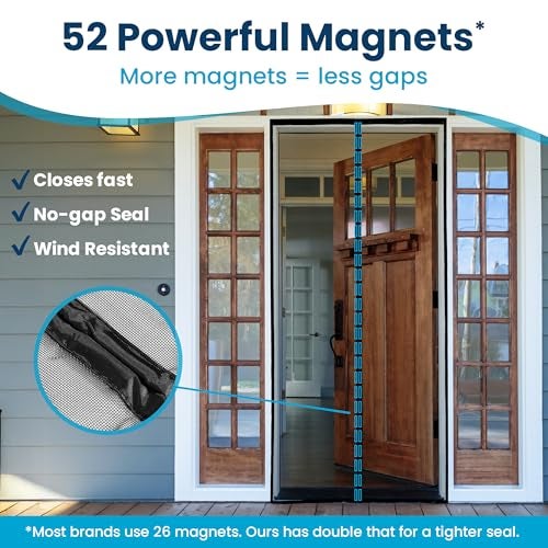 Flux Phenom Magnetic Screen Door - Bugs Out, Breeze in - 9min Install Auto-Sealing Heavy Duty Double Stitched Mesh, 52 Magnets, Hands Free Sliding & Patio Doors Net, Pet & Kid Friendly, 38 x 82 Inch - Image 3