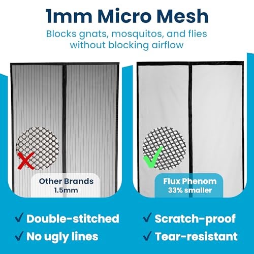 Flux Phenom Magnetic Screen Door - Bugs Out, Breeze in - 9min Install Auto-Sealing Heavy Duty Double Stitched Mesh, 52 Magnets, Hands Free Sliding & Patio Doors Net, Pet & Kid Friendly, 38 x 82 Inch - Image 4