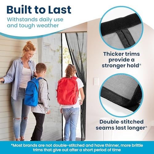 Flux Phenom Magnetic Screen Door - Bugs Out, Breeze in - 9min Install Auto-Sealing Heavy Duty Double Stitched Mesh, 52 Magnets, Hands Free Sliding & Patio Doors Net, Pet & Kid Friendly, 38 x 82 Inch - Image 5