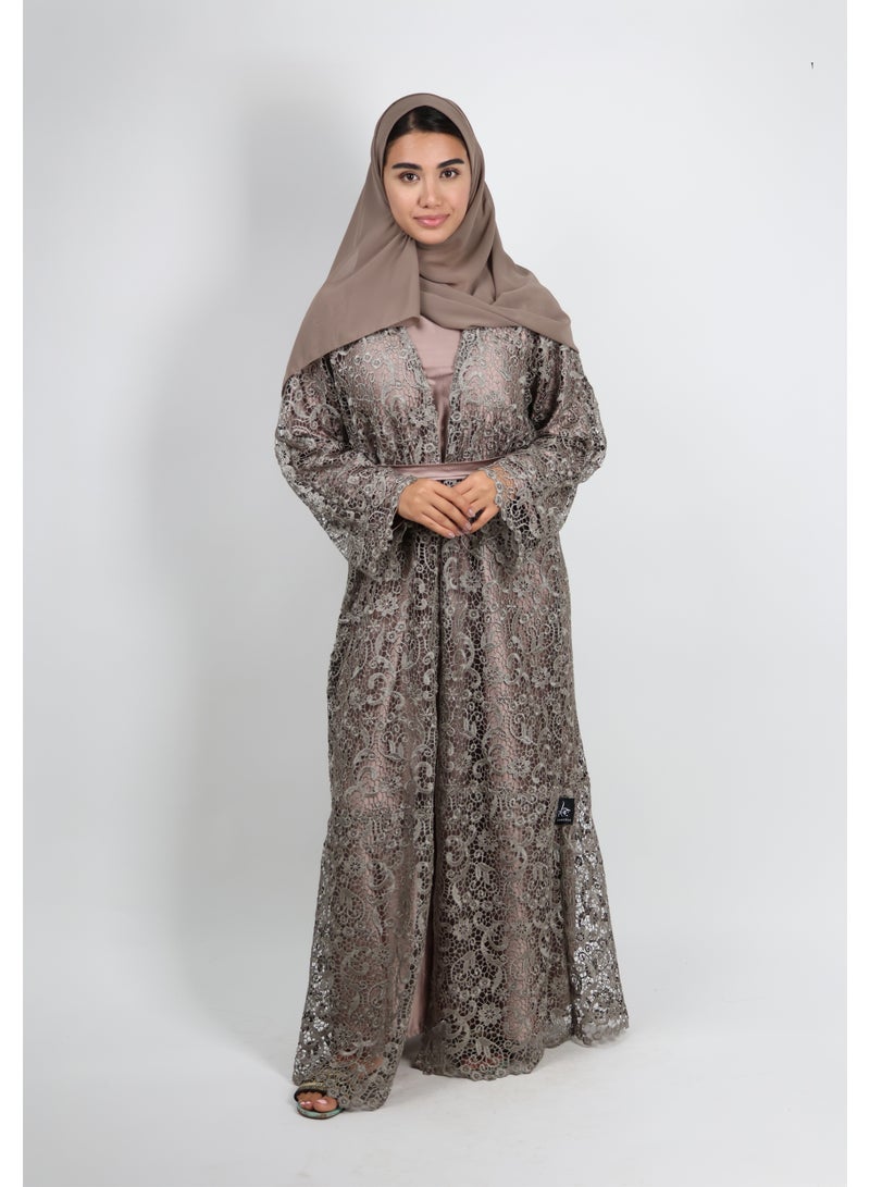JAMEELA Lace Splicing Beige Abaya - Image 1