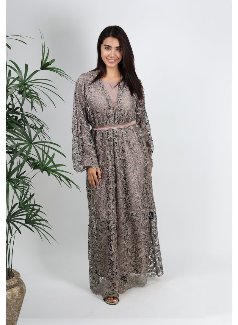 JAMEELA Lace Splicing Beige Abaya - Image 4