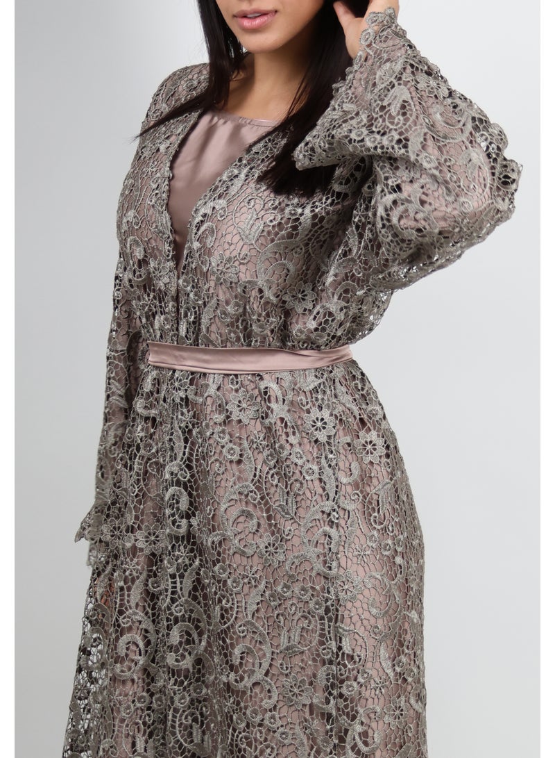JAMEELA Lace Splicing Beige Abaya - Image 3
