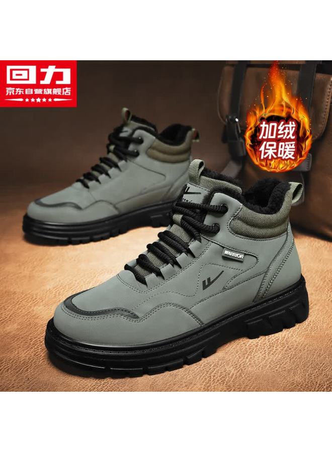 Warrior Official Men's Shoes Winter New Martin Boots Men's Fleece Cotton Shoes Warm Shoes Military Green Size 44