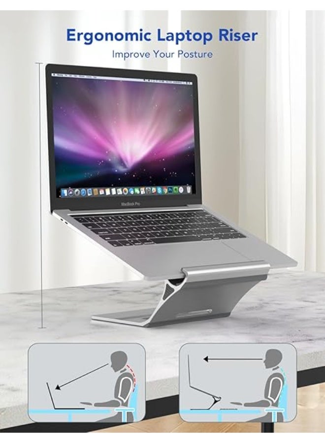 VOCAR PHOCAR Aluminium Laptop Stand for Desk, 2-in-1 Design, Veritical Laptop Holder & Laptop Riser, One-Piece Design, No Screws or Hinges, Compatible with All the Laptops, Especially for Heavy Devices - Image 2