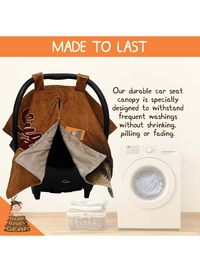 Dear Baby Gear Car Seat Canopy, Slugger Baseball Glove and Baseballs on Brown, Tan Lightweight Double Layer Minky Smooth - Image 3