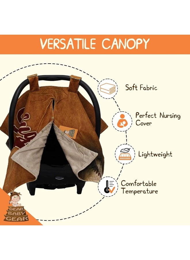 Dear Baby Gear Car Seat Canopy, Slugger Baseball Glove and Baseballs on Brown, Tan Lightweight Double Layer Minky Smooth - Image 2