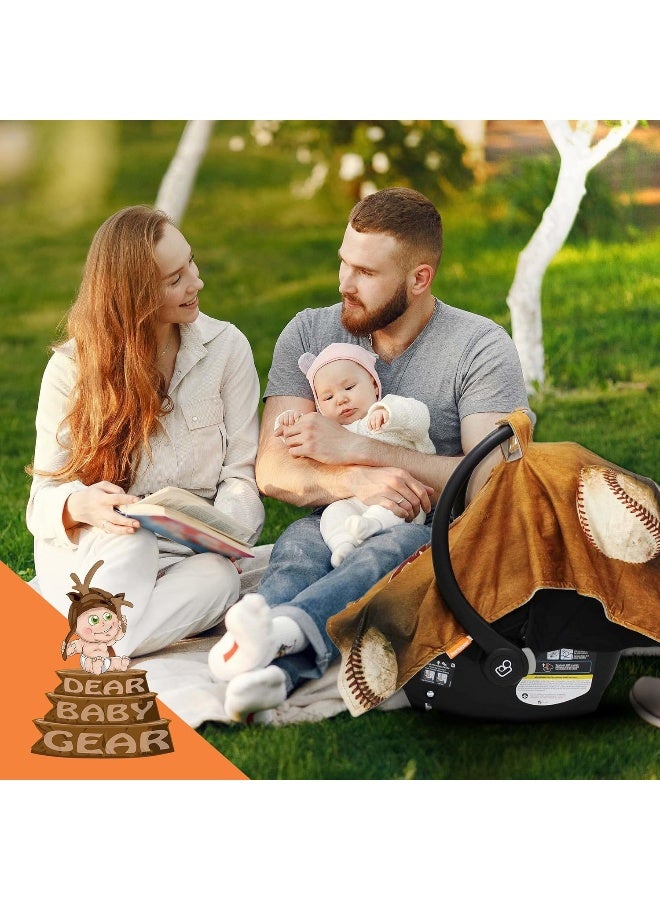 Dear Baby Gear Car Seat Canopy, Slugger Baseball Glove and Baseballs on Brown, Tan Lightweight Double Layer Minky Smooth - Image 5