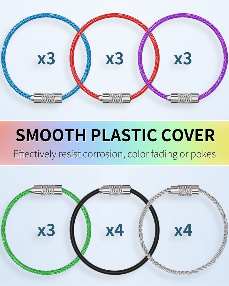 Uniclife 4 Inch Wire Keychain Cable in 6 Assorted Colors Large Stainless Steel Key Ring Loop Holder for Outdoor Hiking Heavy Duty Connectable Luggage Tag Keeper for Sport and Travel, 20 Pack - Image 4