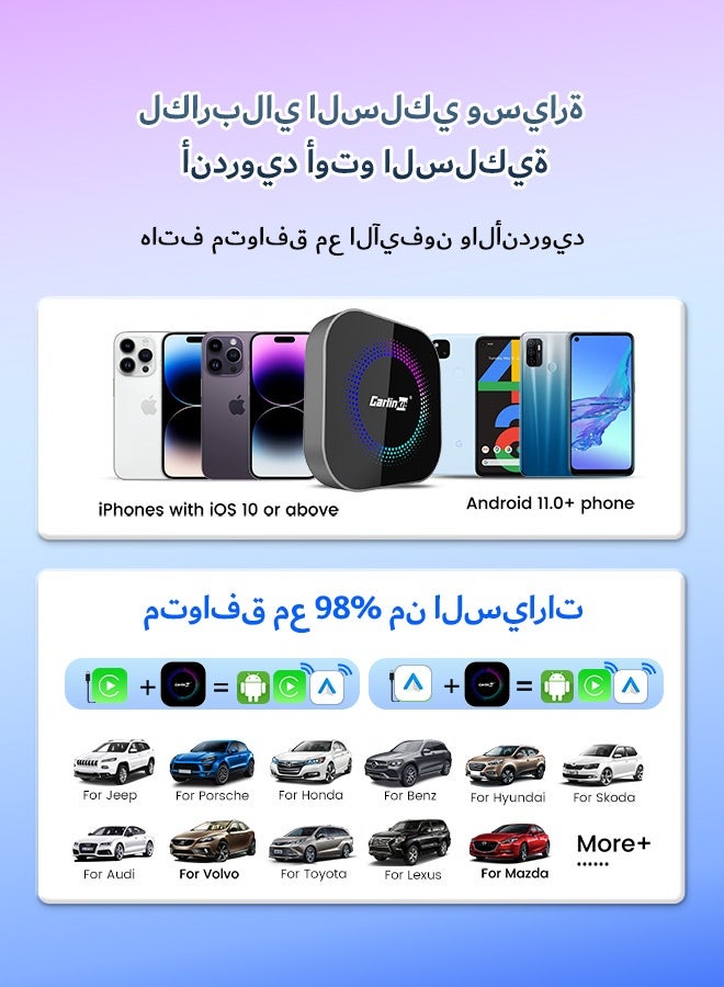 كار لينكيت محول كارلينكيت لاسلكي كار بلاي وأندرويد أوتو بنظام أندرويد 13، 8 جيجابايت رام + 128 جيجابايت روم، معالج كوالكوم SM6225، نظام تحديد المواقع المدمج، 4G LTE، نقطة اتصال واي فاي للسيارات الأصلية - Image 2