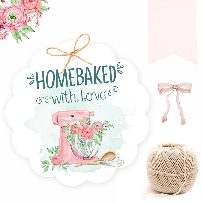 Chic a Choc Home Baked with Love Tags. Pack of 50 HomeBaked with Love Gift Tags. with Jute String for attaching to Cake Box and Bakery Packaging - Image 5