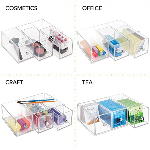 mDesign Plastic Kitchen Pantry Stackable Storage Organizer Container Station with 3 Drawers for Cabinet Countertop Holds Coffee Tea Sugar Packets Creamers Lumiere Collection Clear - Image 3
