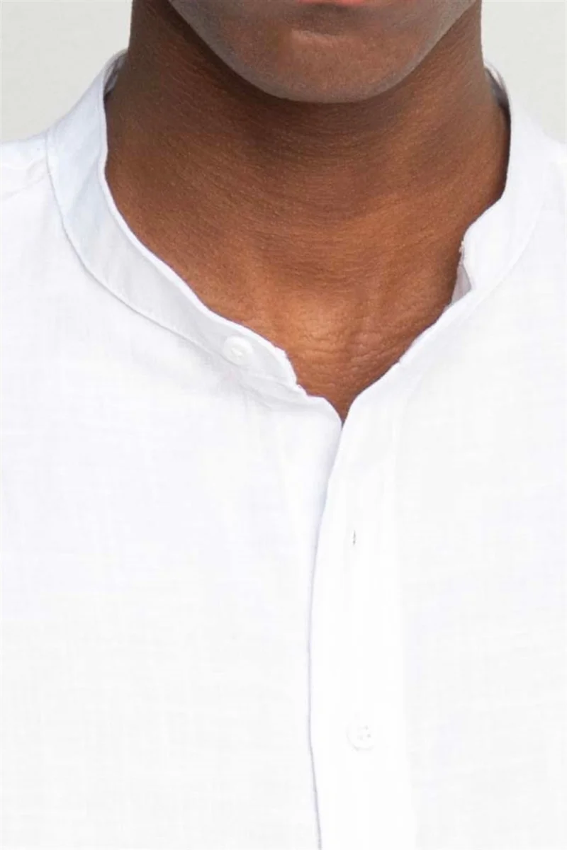 تودورس Slim Fit Slim Fit Long Sleeve Crew Collar Cotton Linen Effect Shirt -
