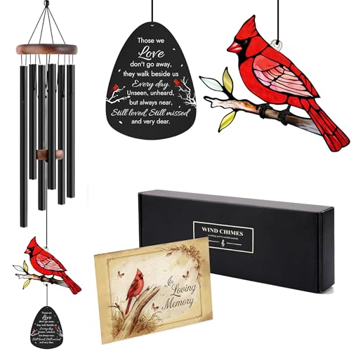2IMT Memorial Wind Chimes for Loss of Loved One, Sympathy Gifts for Loss of Mother/Dad/Husband - Cardinal Wind Chimes for Outside with Mute Option, in Memory of Loved One Gifts, Sympathy Wind Chimes 36'' - Image 1