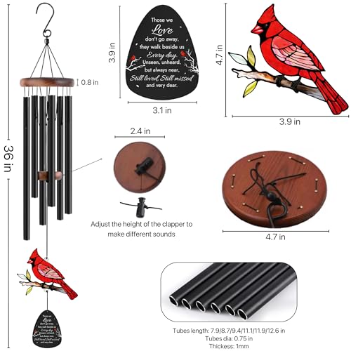 2IMT Memorial Wind Chimes for Loss of Loved One, Sympathy Gifts for Loss of Mother/Dad/Husband - Cardinal Wind Chimes for Outside with Mute Option, in Memory of Loved One Gifts, Sympathy Wind Chimes 36'' - Image 2