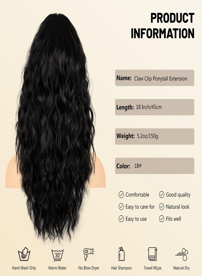 AliLeader Claw Clip Ponytail Extension - 18 Inch Curly Ponytail Extension,Wavy Pony Tails Hair Extensions,Synthetic Hair Extensions Ponytail,Clip On Ponytails for Women (1B) - Image 2