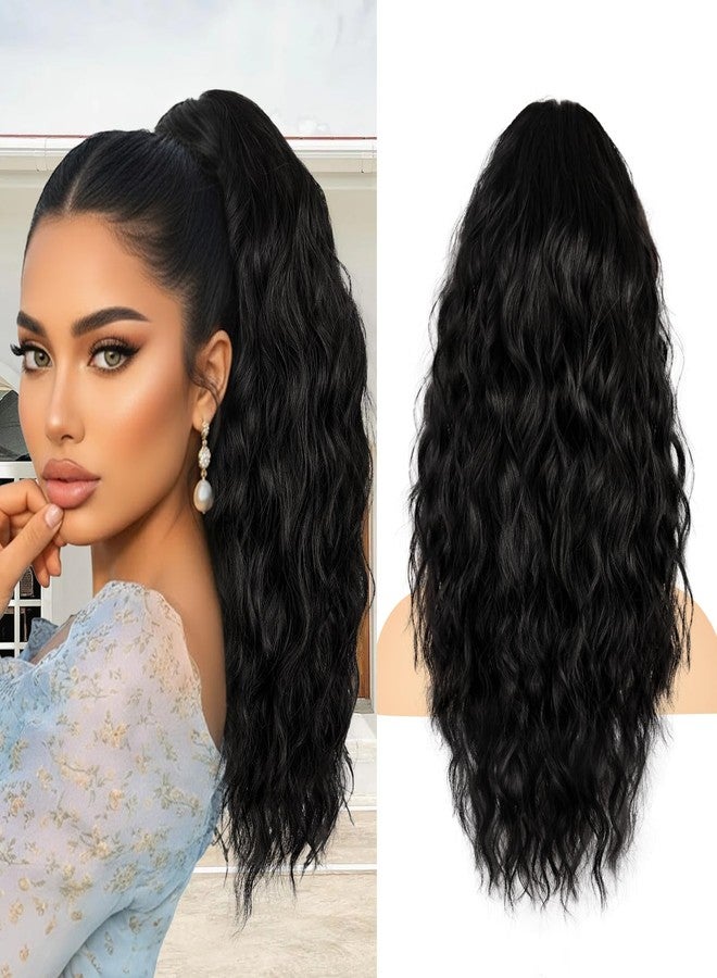 AliLeader Claw Clip Ponytail Extension - 18 Inch Curly Ponytail Extension,Wavy Pony Tails Hair Extensions,Synthetic Hair Extensions Ponytail,Clip On Ponytails for Women (1B) - Image 1