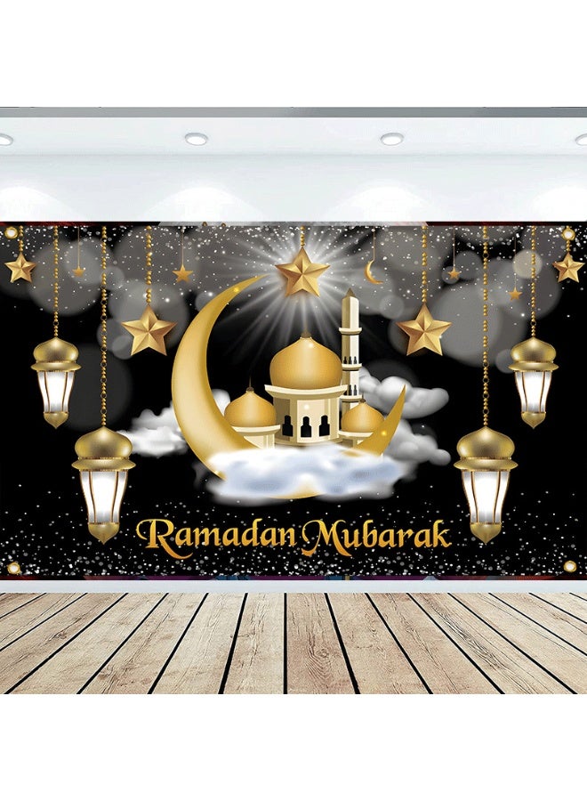 NIBEMINENT Ramadan Mubarak Door Cover Ramadan Decorations for Home, Large Eid Mubarak Ramadan Backdrop with Moon Castles Sign for Muslim Indoor Outdoor Decor Party Supply 180*110cm  - Image 1