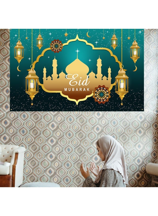 NIBEMINENT Ramadan Mubarak Door Cover Ramadan Decorations for Home, Large Eid Mubarak Ramadan Backdrop with Moon Castles Sign for Muslim Indoor Outdoor Decor Party Supply 180*110cm  - Image 2