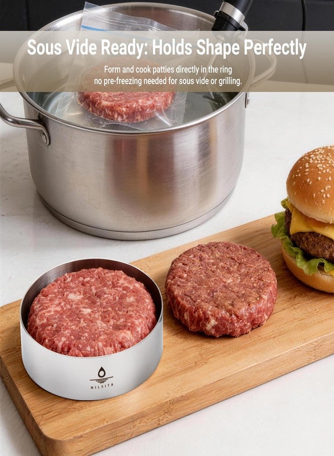 Hilsita Burger Mold, Sous Vide Accessories Hamburger Bun Rings, 6 Pcs 4 Inch Baking Rings, Stainless Steel, Cooking Rings, Ring Molds for Cooking (1'' H) - Image 5