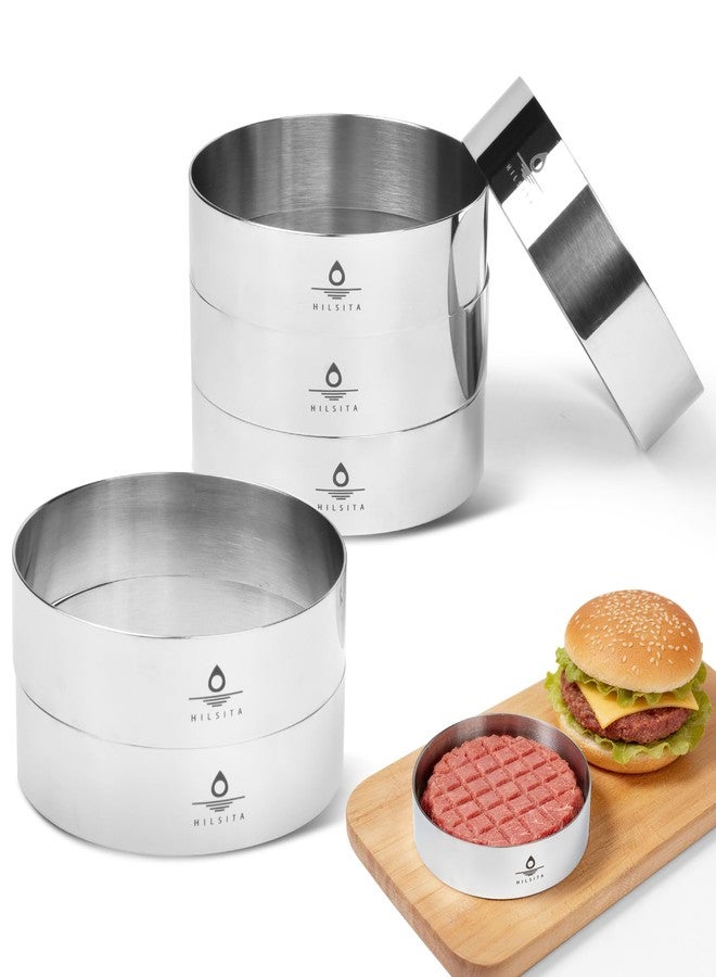 Hilsita Burger Mold, Sous Vide Accessories Hamburger Bun Rings, 6 Pcs 4 Inch Baking Rings, Stainless Steel, Cooking Rings, Ring Molds for Cooking (1'' H) - Image 1