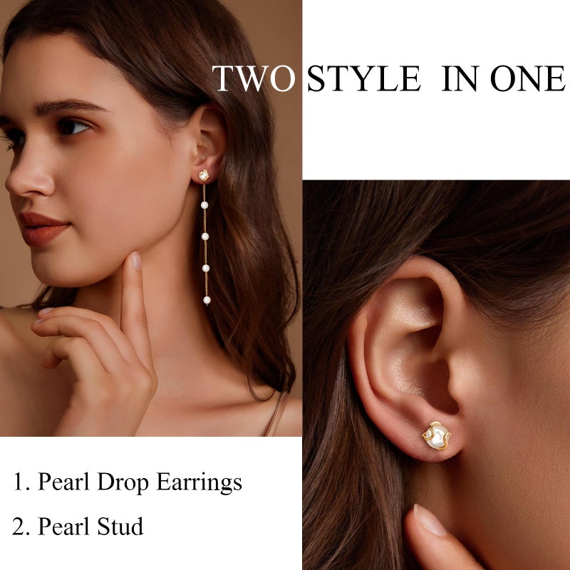 Zeffy Pearl Earrings for Women - Gold Pearl Drop Dangle Earrings Long White Pearl Statement Earring Hypoallergenic Bride Wedding Prom Dainty Tassel Earring Trendy Cute Pearl Jewelry Gifts Birthday - Image 3