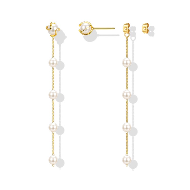 Zeffy Pearl Earrings for Women - Gold Pearl Drop Dangle Earrings Long White Pearl Statement Earring Hypoallergenic Bride Wedding Prom Dainty Tassel Earring Trendy Cute Pearl Jewelry Gifts Birthday - Image 1