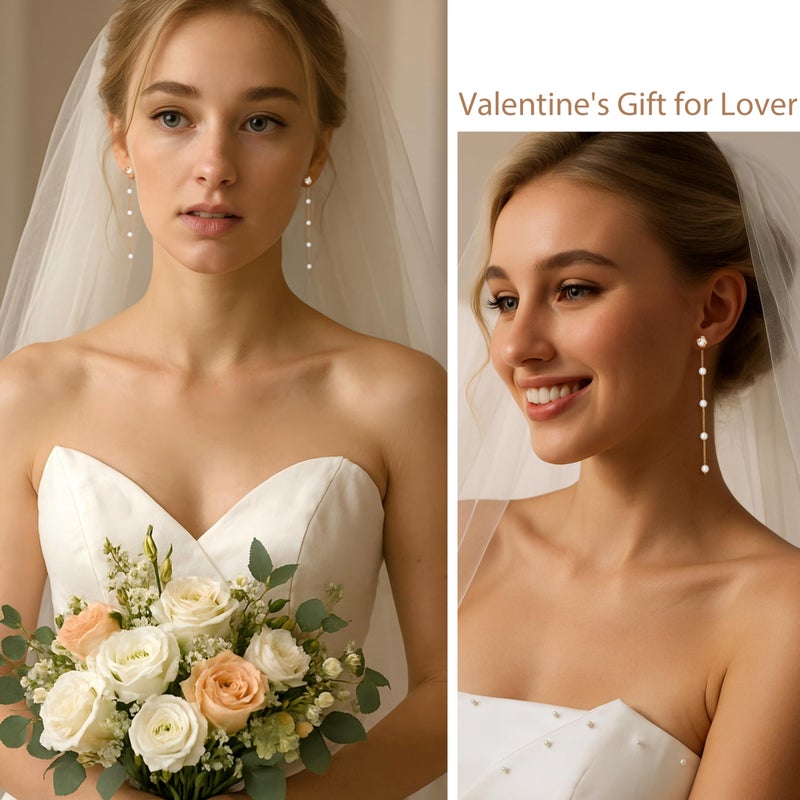 Zeffy Pearl Earrings for Women - Gold Pearl Drop Dangle Earrings Long White Pearl Statement Earring Hypoallergenic Bride Wedding Prom Dainty Tassel Earring Trendy Cute Pearl Jewelry Gifts Birthday - Image 5